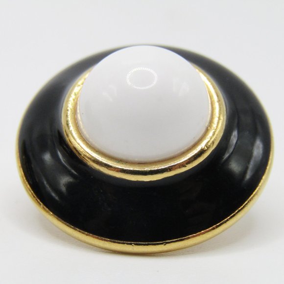 Vintage MONET Button Earrings Black White Enamel Gold Tone Eye Balls - Picture 2 of 4